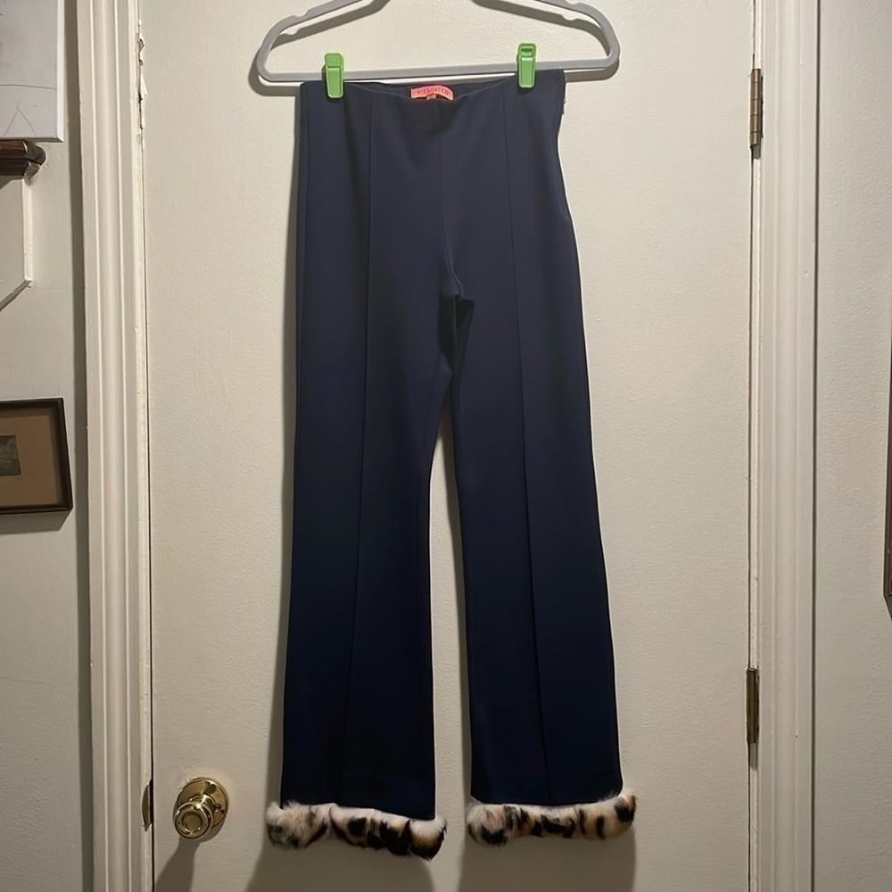🌟Host Pick🌟 Vilagallo Navy Blue Front Seam Detachable Real Rabbit Hem Size 38